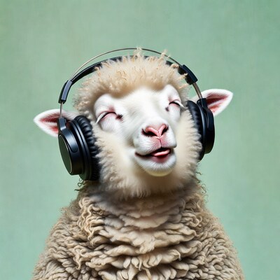 Sheep wearing headphones