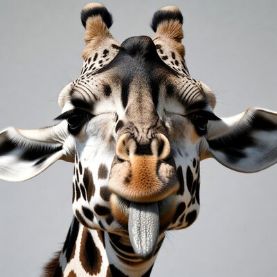 Giraffe sticking out tongue