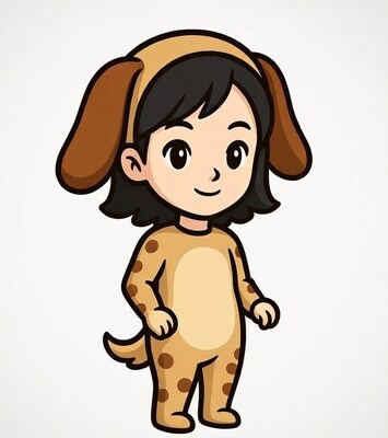 Asian girl in dog costume illustration