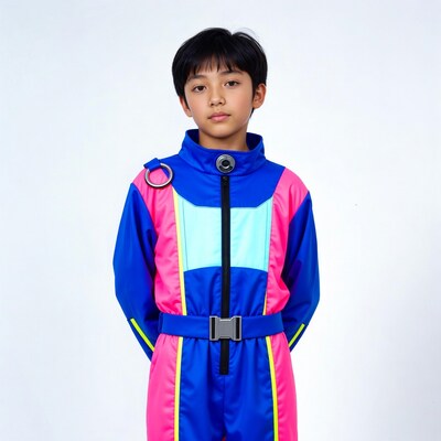 Asian boy in colorful futuristic jumpsuit