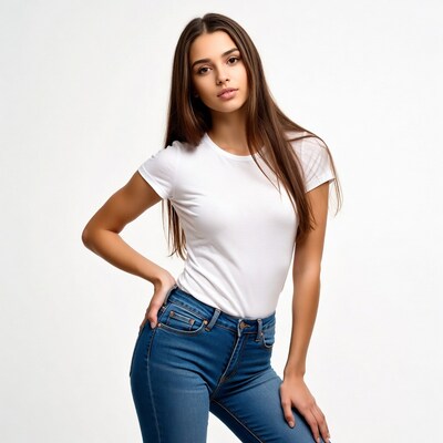 Woman in white t-shirt and blue jeans