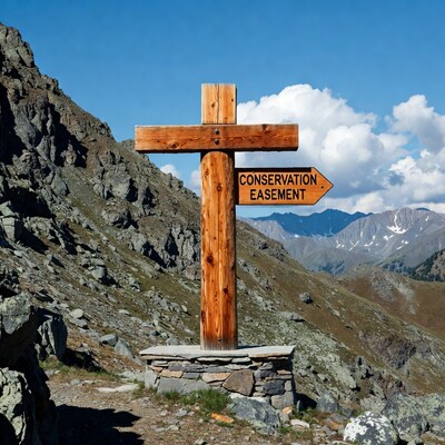 Wooden Conservation Easement Sign in Mountains