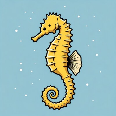 Yellow Seahorse Illustration on Blue Background