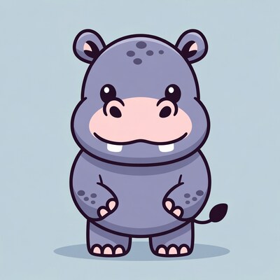 Cute cartoon hippo standing