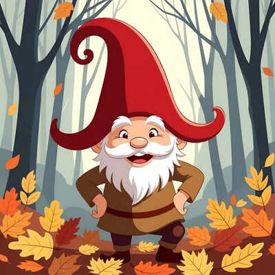 Cartoon gnome in autumn forest