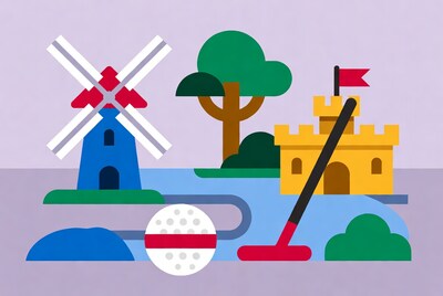 Golf course with windmill and castle