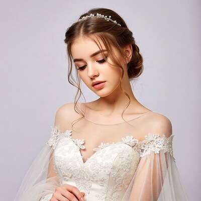 Bride in lace wedding gown