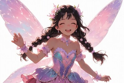 Anime girl with pink fairy wings