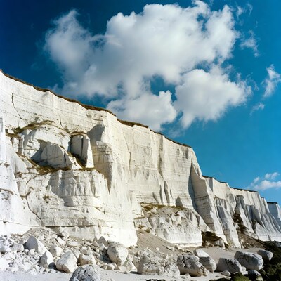 White Chalk Cliffs with Blue Sky