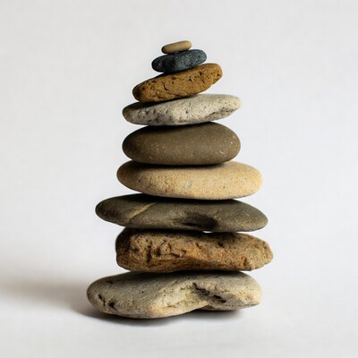 Stacked pebbles on white background