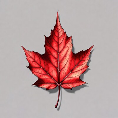Red Maple Leaf on Gray Background