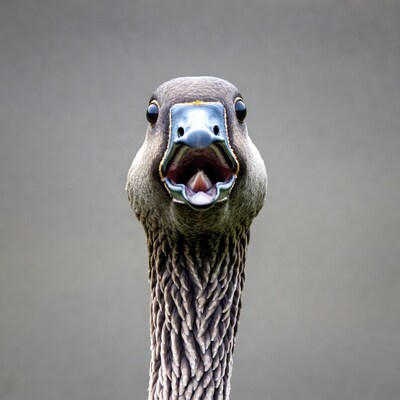 Goose honking with open mouth