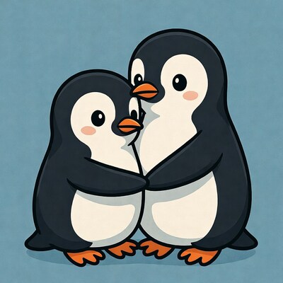 Cute cartoon penguins hugging