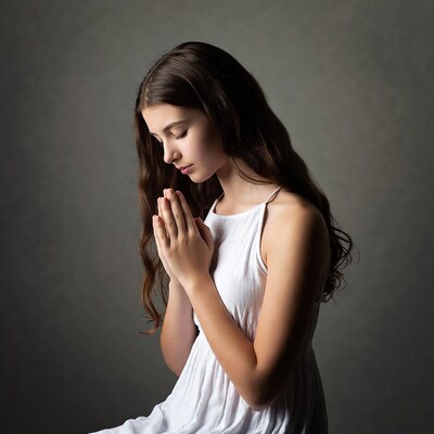 Girl praying with hands clasped