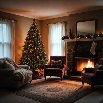 Cozy Christmas Living Room with Tree