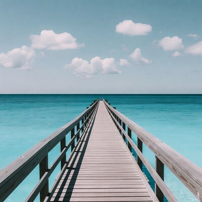 Wooden pier extending over turquoise ocean