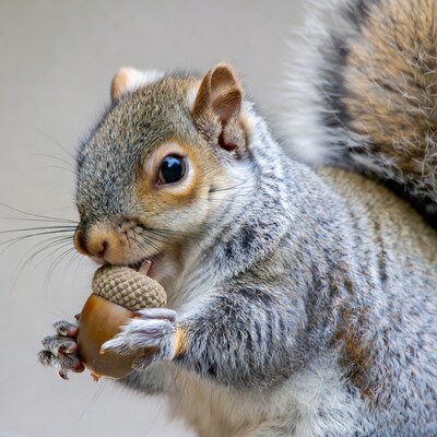 Squirrel eating acorn