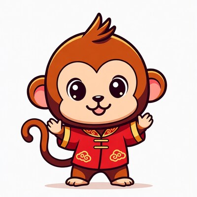Cute cartoon monkey in Chinese robe