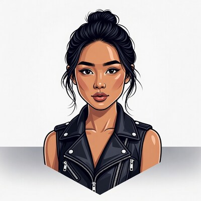 Asian woman in leather jacket illustration