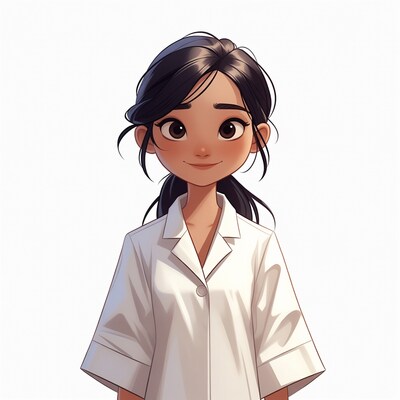 Asian woman in white shirt illustration