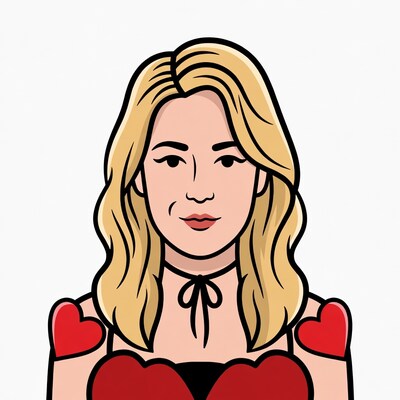 Blonde woman with red heart top