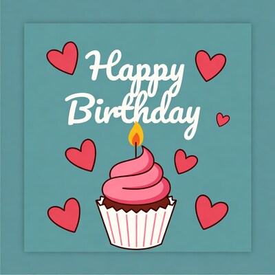 Happy Birthday Cupcake with Hearts