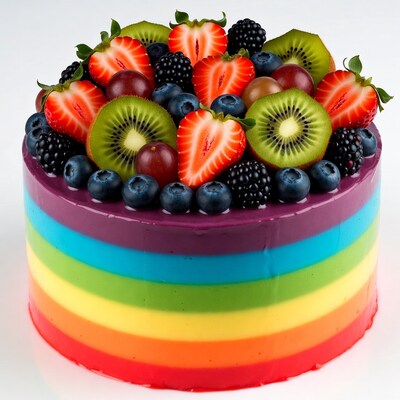 Rainbow Jelly Cake with Fresh Berries