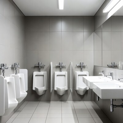 Modern Empty Mens Urinals Bathroom