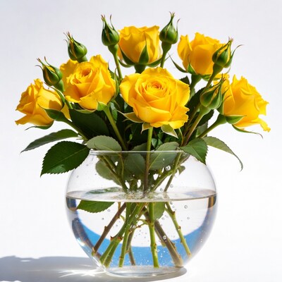 Yellow Roses in Glass Vase