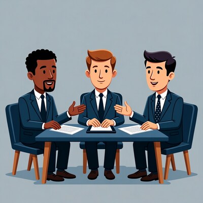 Three businessmen in meeting illustration