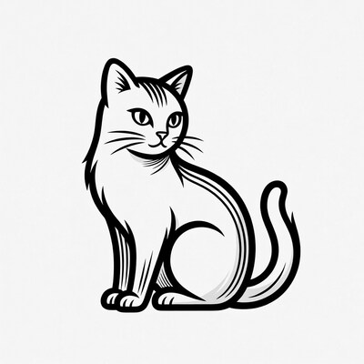 Sitting cat line art illustration