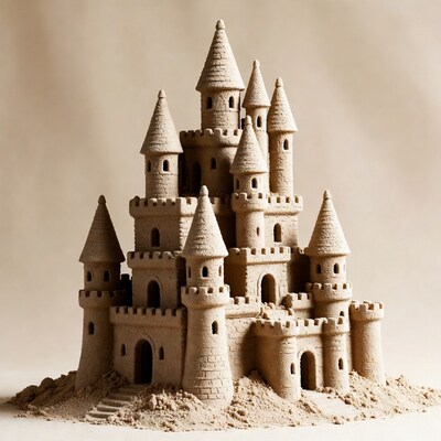Detailed Sand Castle with Towers