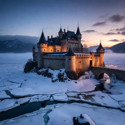 Medieval Castle on Frozen Lake
