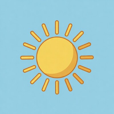 Cartoon yellow sun on blue sky