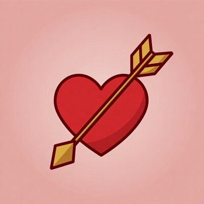 Heart pierced by golden arrow
