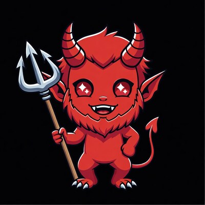 Cute chibi demon holding trident