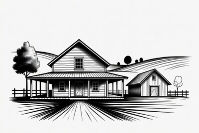 Farmhouse and Barn Illustration