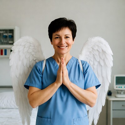 Nurse with angel wings praying