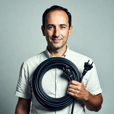 Man holding black extension cord