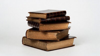 Stack of antique leather books