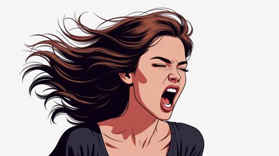 Woman screaming with flowing hair