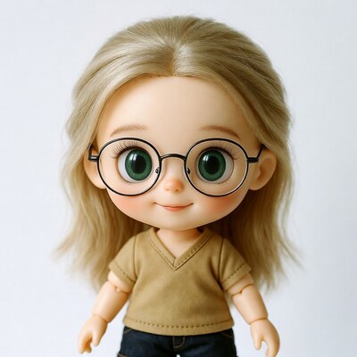 Blonde girl doll wearing glasses