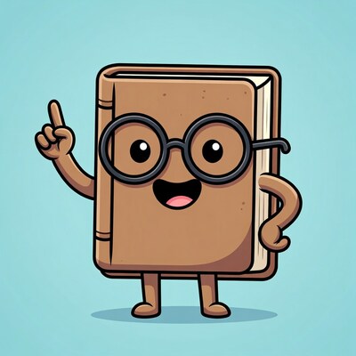 Cartoon book character pointing with glasses