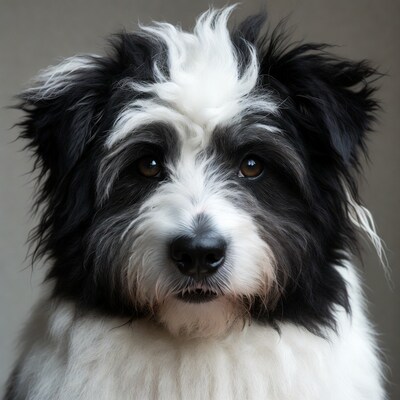 Fluffy Black White Border Collie Closeup