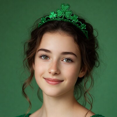Girl wearing shamrock crown