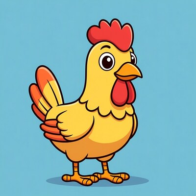 Cartoon yellow rooster standing
