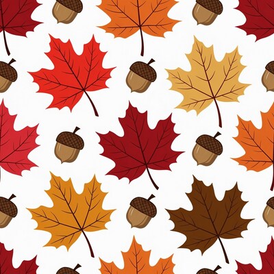 Autumn Leaves Acorns Seamless Pattern