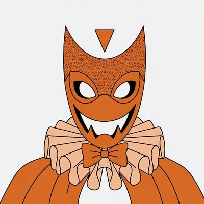 Orange grinning demon mask illustration