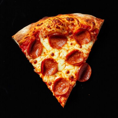 Pepperoni Pizza Slice on Black Background