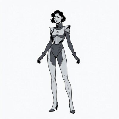Asian woman in futuristic armor suit